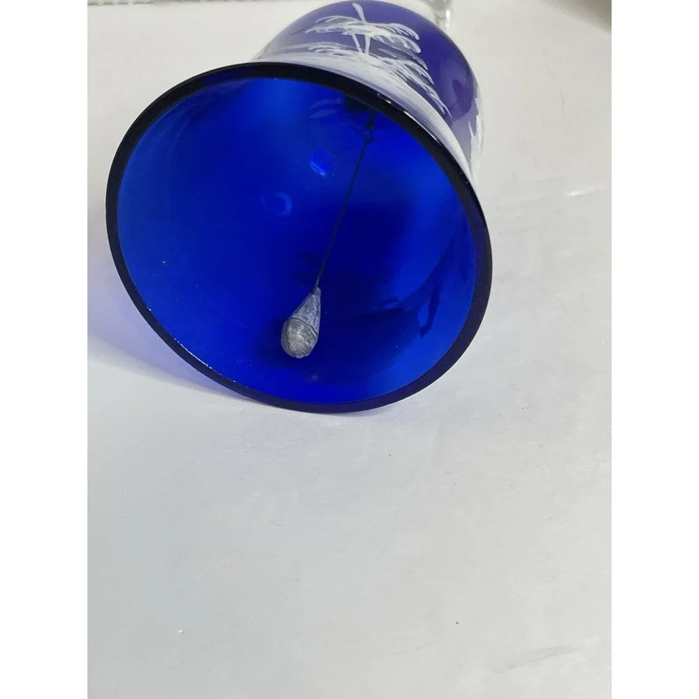 Vintage Mary Gregory Dinner Bell Cobalt Blue Boy Fishing Handpainted